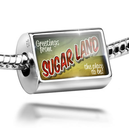 NEONBLOND Custom Charm Greetings from Sugar Land Vintage Postcard 925 Sterling Silver Bead 